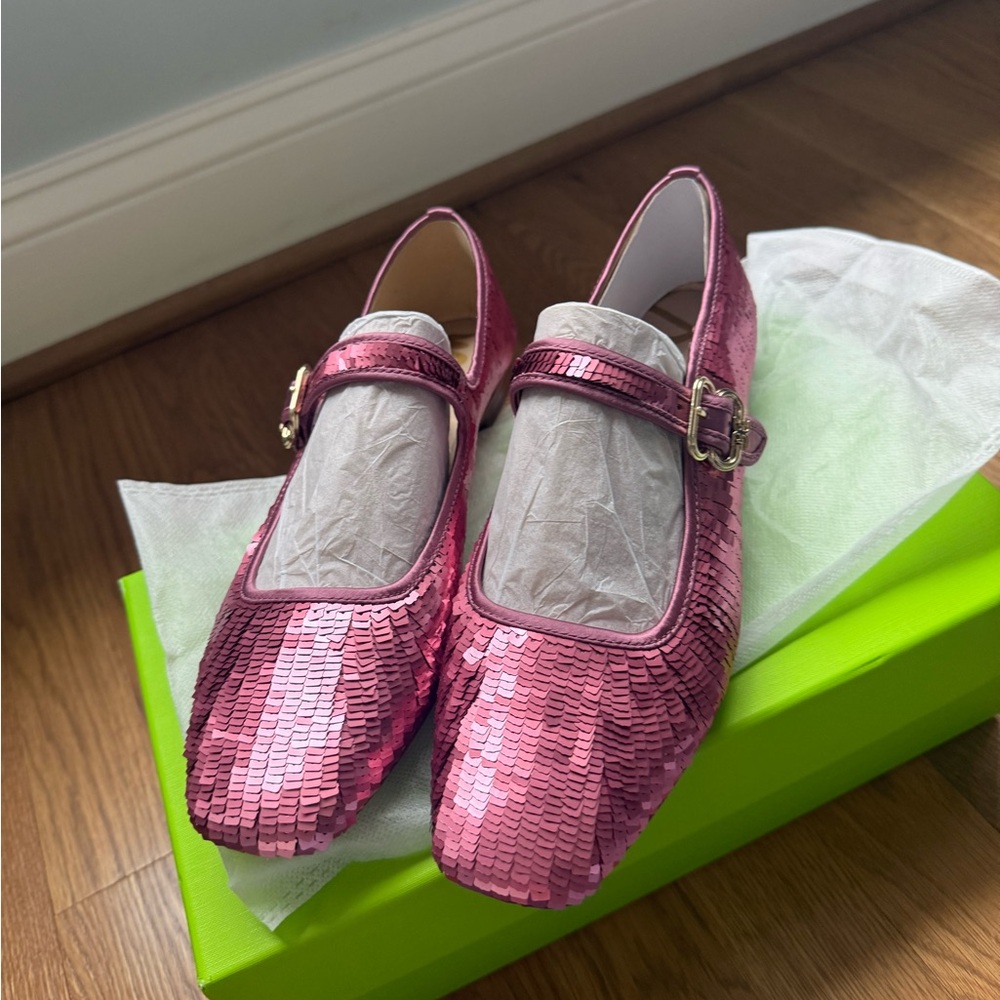 Sam Edelman Pink Sequin Mary Jane Flats EUC , worn once!